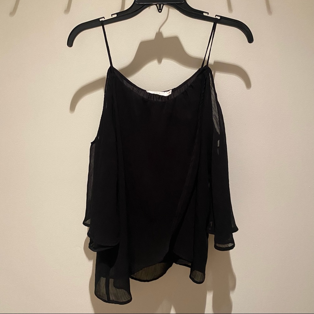 Lush, Women’s Black Short Sleeve Blouse, Camisole Straps, Shoulder Gap. Size L